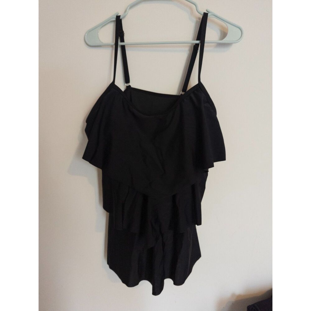 Summer Mae women's black ruffle maternity swim top XXL‎